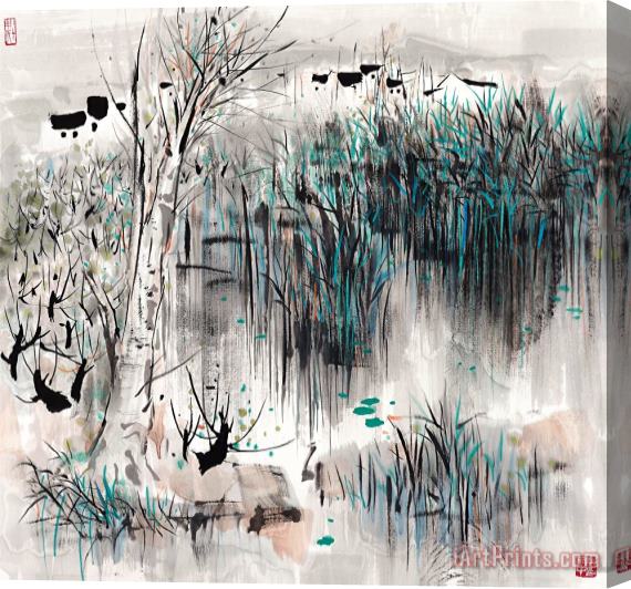 Wu Guanzhong Village by The River Stretched Canvas Print / Canvas Art