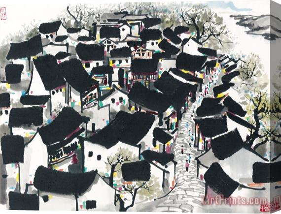 Wu Guanzhong Village by The Riverside Stretched Canvas Print / Canvas Art