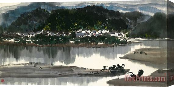 Wu Guanzhong Village by The Shore Stretched Canvas Print / Canvas Art