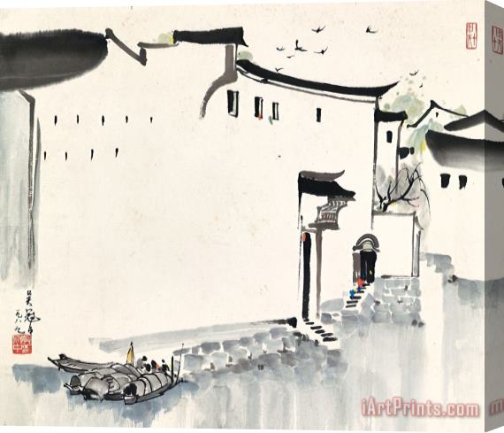 Wu Guanzhong Water Village in Jiangnan Stretched Canvas Painting / Canvas Art