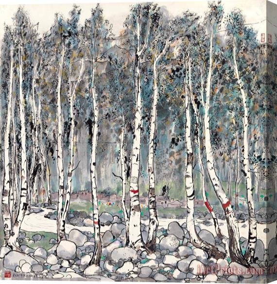 Wu Guanzhong White Birch Forest in Xinjiang, 1981 Stretched Canvas Painting / Canvas Art