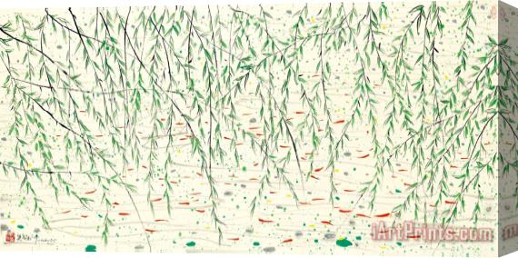 Wu Guanzhong Willow And Fish Stretched Canvas Print / Canvas Art